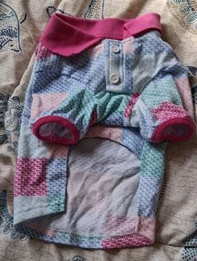 Source Unknown Pink Collar Multicolor Plaid Dog Onesie